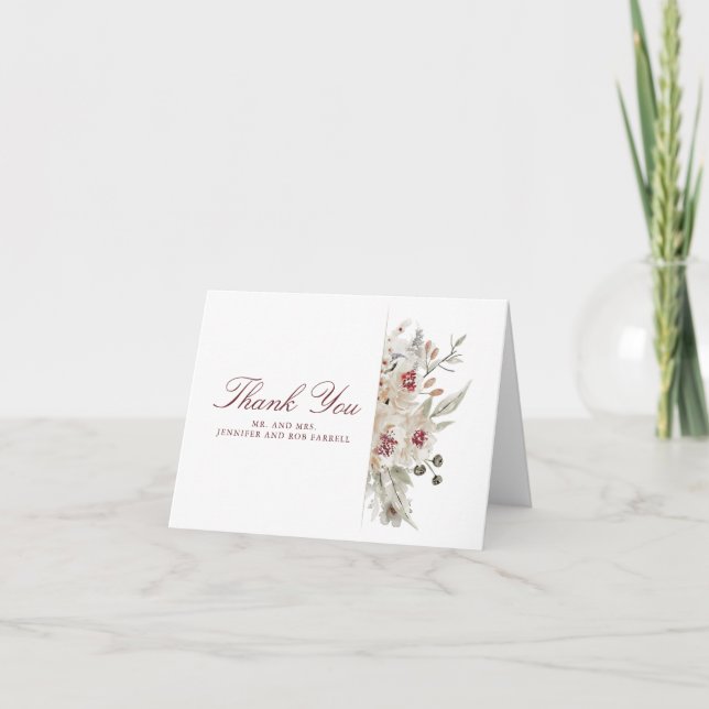 Tarjetas de agradecimiento de boda de flores de Bo (Anverso)