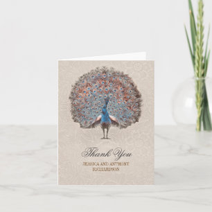 tarjetas de agradecimiento de boda de pavo real vi