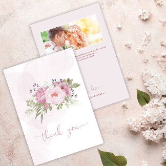 Tarjetas de agradecimiento de boda de peonía rosa