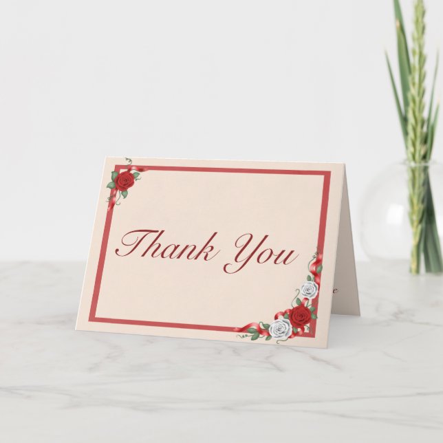 Tarjetas de agradecimiento de boda de rosas rojas  (Anverso)