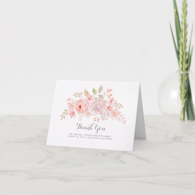Tarjetas de agradecimiento de boda elegantes flora (Anverso)