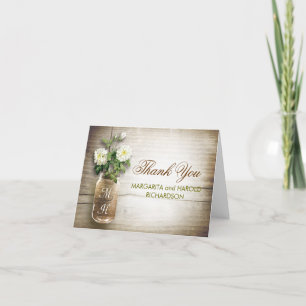 Tarjetas de agradecimiento de boda en tarro de mas