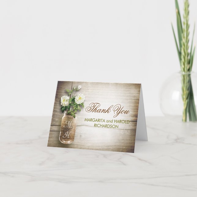 Tarjetas de agradecimiento de boda en tarro de mas (Anverso)