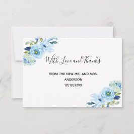 Tarjetas de agradecimiento de boda florales azules