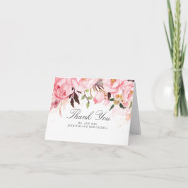 Tarjetas de agradecimiento de boda florales rosada