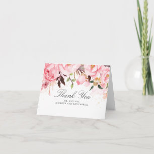 Tarjetas de agradecimiento de boda florales rosada