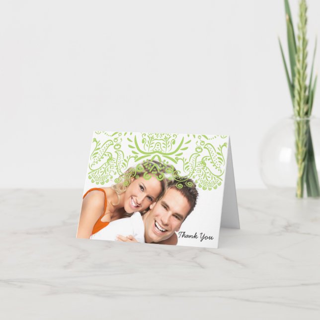 Tarjetas de agradecimiento de boda Lime Love Birds (Anverso)