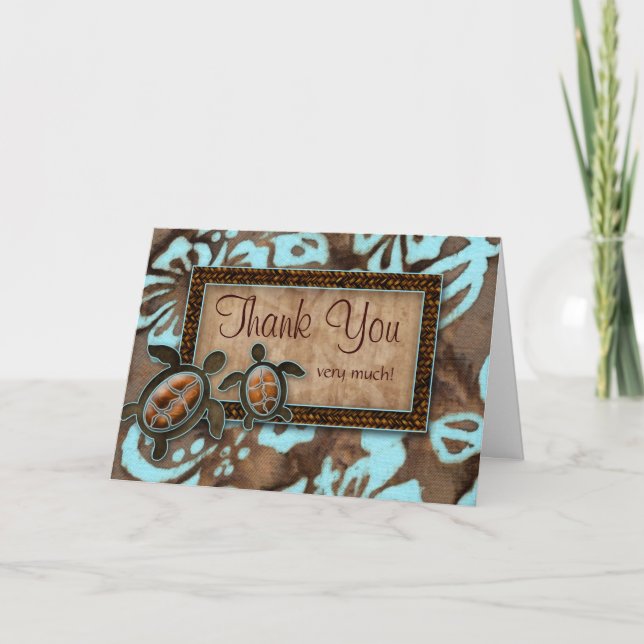 Tarjetas de agradecimiento de boda Luau Tortuga az (Anverso)