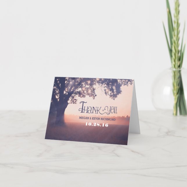 Tarjetas de agradecimiento de boda luces de árbol  (Anverso)