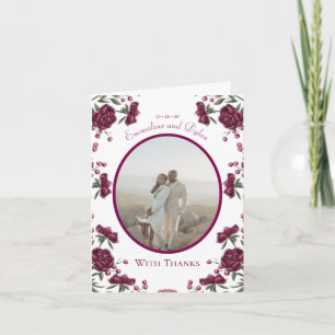 Tarjetas de agradecimiento de boda Maroon Rose con