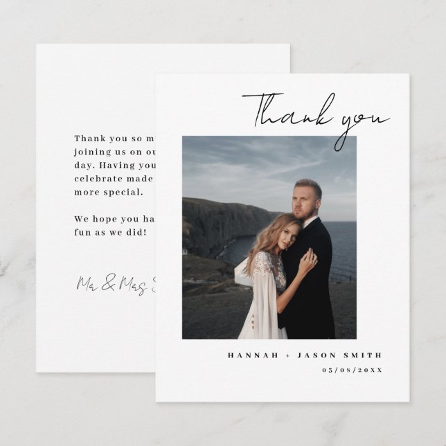 Tarjetas de agradecimiento de boda modernas elegan (Anverso / Reverso)