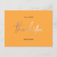 Tarjetas de agradecimiento de boda naranjas con le