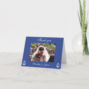 Tarjetas de agradecimiento de boda náutica azul co