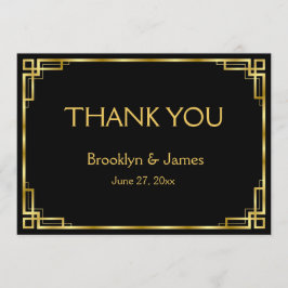 Tarjetas de agradecimiento de boda negras y dorada