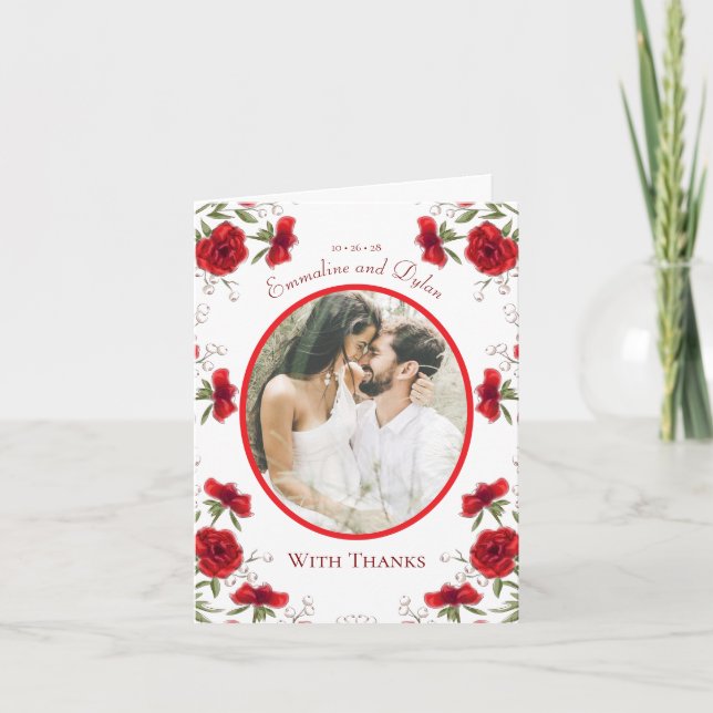 Tarjetas de agradecimiento de boda romántica con r (Anverso)