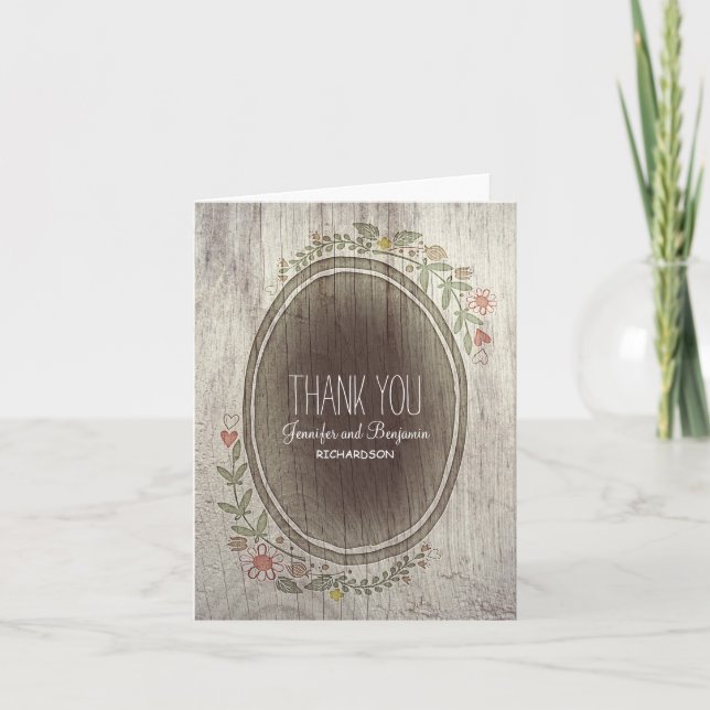 tarjetas de agradecimiento de boda rústica floral  (Anverso)