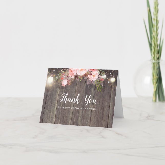 Tarjetas de agradecimiento de boda rústicas floral (Anverso)
