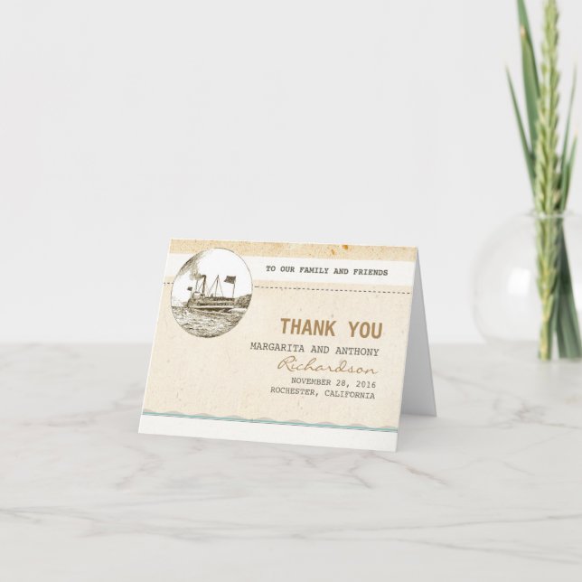 Tarjetas de agradecimiento de boda vintage de cruc (Anverso)