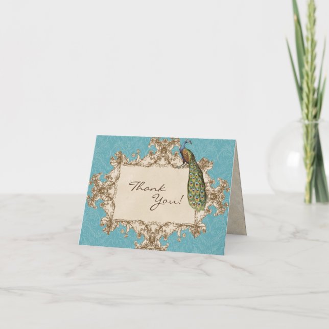 Tarjetas de agradecimiento de boda Vintage Peacock (Anverso)