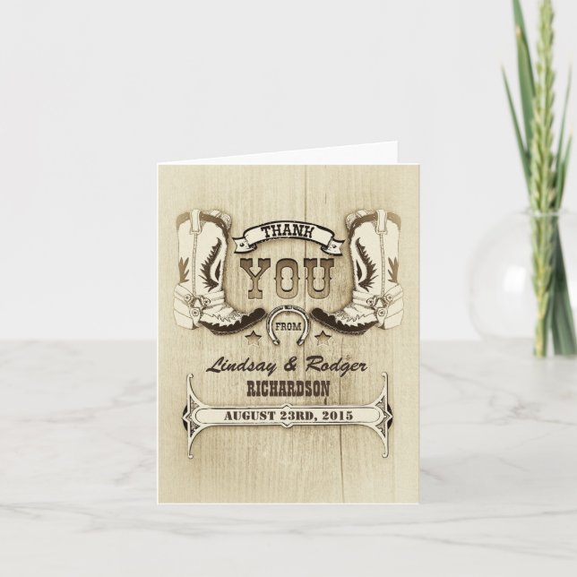 tarjetas de agradecimiento de boda western con zap (Anverso)