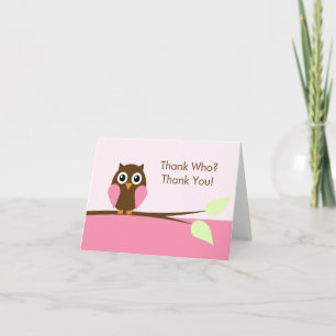 Tarjetas de agradecimiento de búho rosa