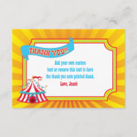 Tarjetas de agradecimiento de carpa de circo azul,