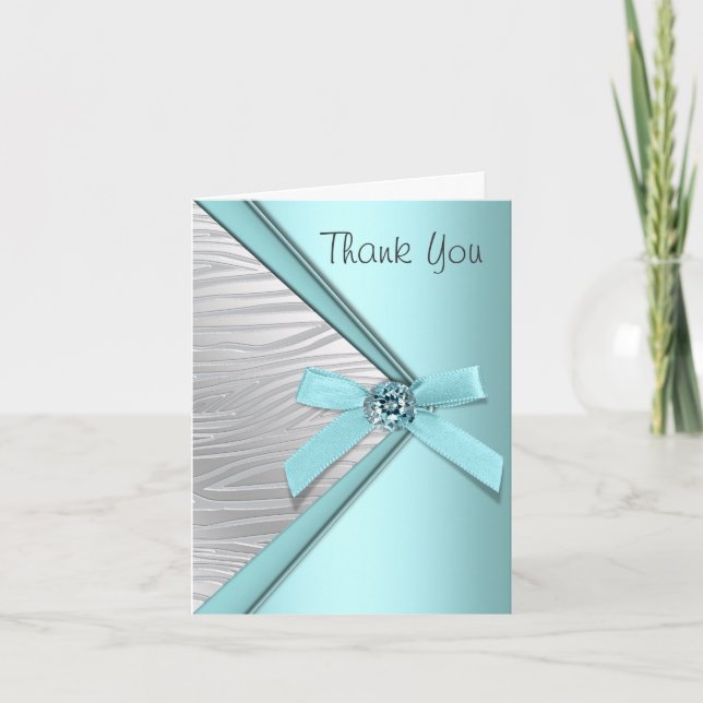 Tarjetas de agradecimiento de cebra azul teal (Anverso)