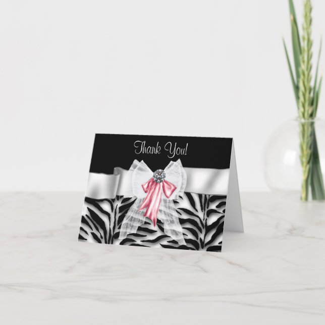 Tarjetas de agradecimiento de cebra rosa (Anverso)