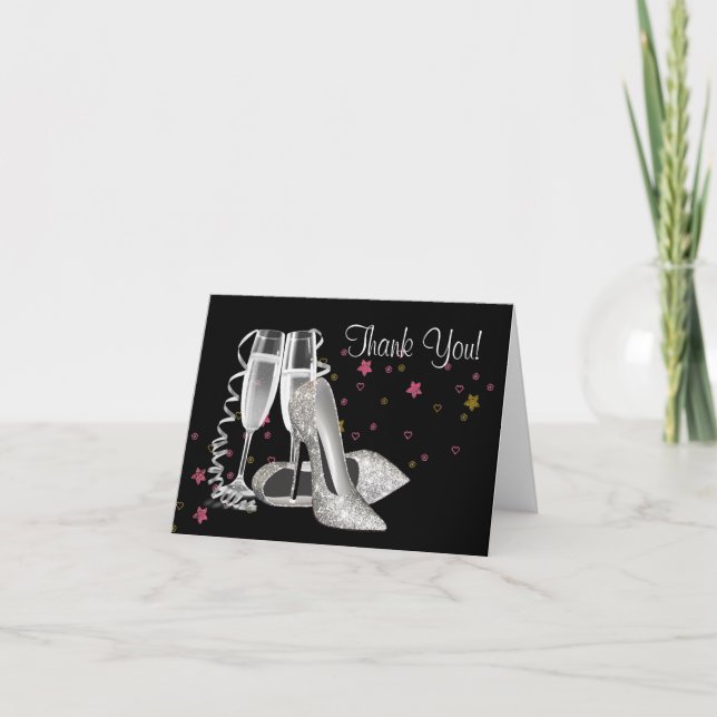 Tarjetas de agradecimiento de champán y zapatos de (Anverso)