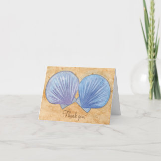 Tarjetas de agradecimiento de conchas marinas azul