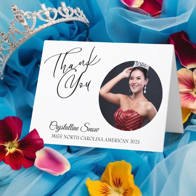 Tarjetas de agradecimiento de concurso | Personali (Show your gratitude with a personal thank you card for your sponsors, supporters, and pageant staff)