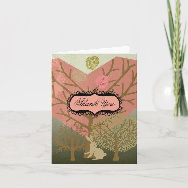 Tarjetas de agradecimiento de conejo en bosque mág (Anverso)