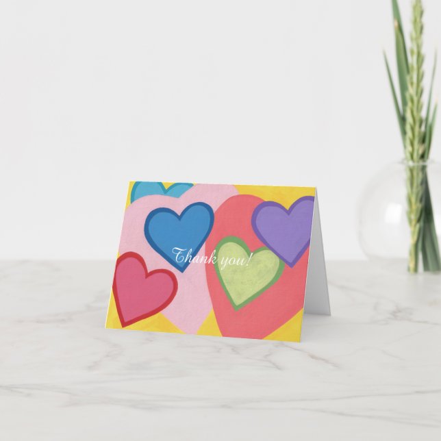 Tarjetas de agradecimiento de corazones coloridos (Anverso)