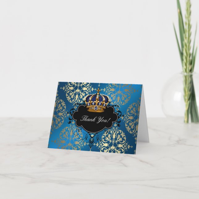 Tarjetas de agradecimiento de corona azul y dorada (Anverso)