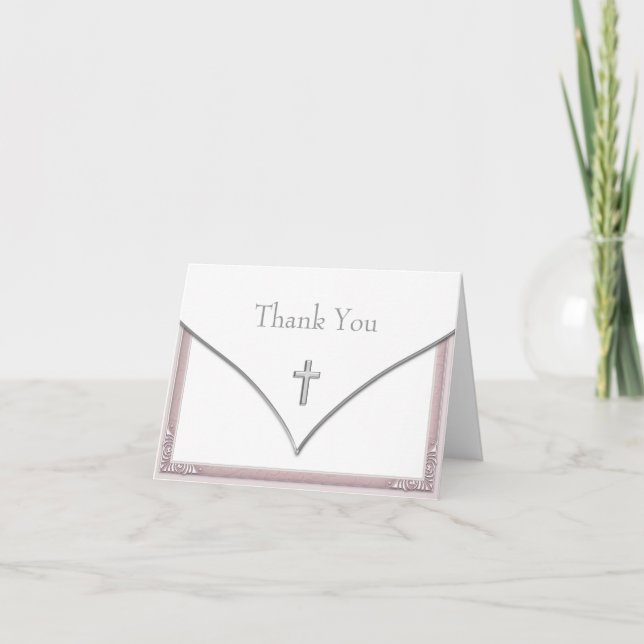 Tarjetas de agradecimiento de cruz rosa bonita (Anverso)