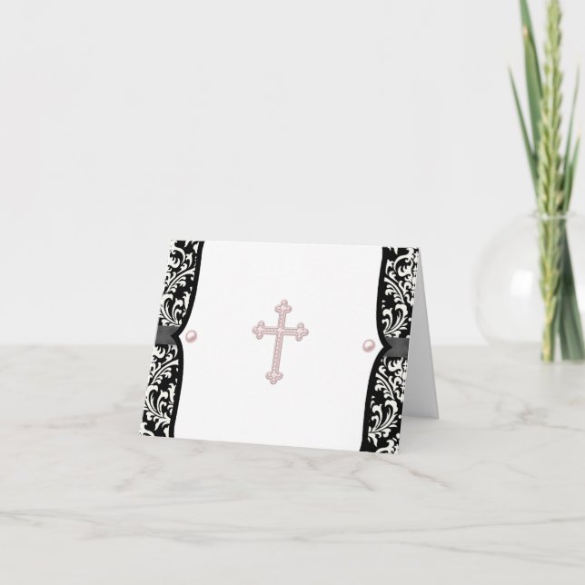 Tarjetas de agradecimiento de cruz rosa y damasco  (Anverso)