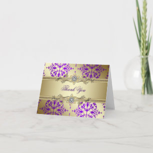 Tarjetas de agradecimiento de damasco de oro púrpu