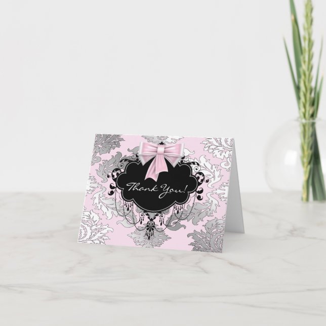 Tarjetas de agradecimiento de damasco rosa negro (Anverso)