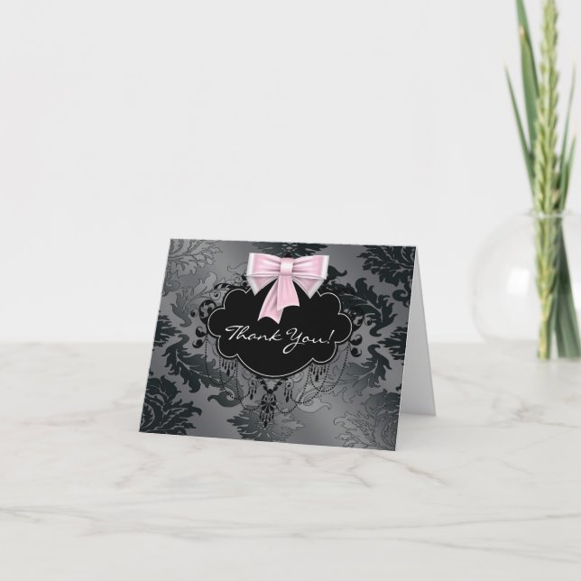 Tarjetas de agradecimiento de damasco rosa negro (Anverso)