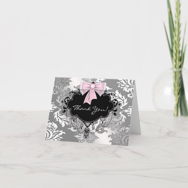 Tarjetas de agradecimiento de damasco rosa negro (Anverso)