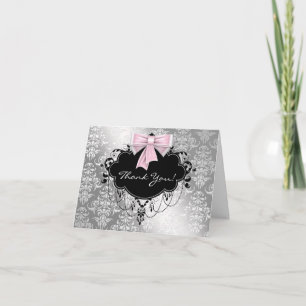 Tarjetas de agradecimiento de damasco rosa y plate