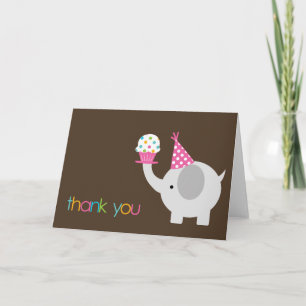 Tarjetas de agradecimiento de elefante y pastelito