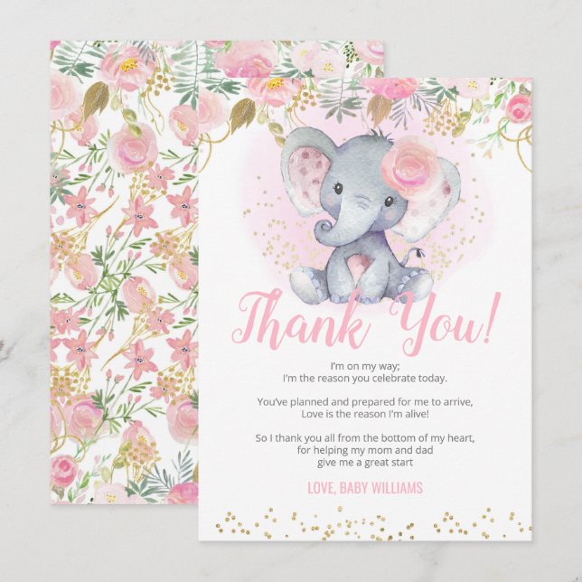 Tarjetas de agradecimiento de Elephant Baby Shower (Anverso / Reverso)