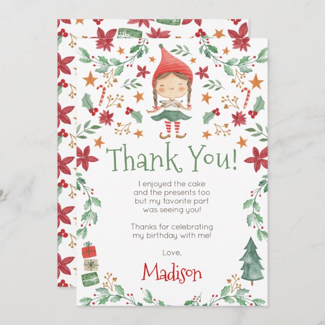 Tarjetas de agradecimiento de Elfos Navideños (Anverso / Reverso)