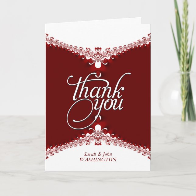 Tarjetas de agradecimiento de encaje elegante rojo (Anverso)
