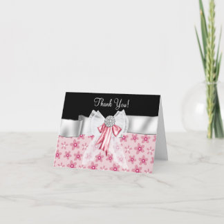 Tarjetas de agradecimiento de flores negras rosada