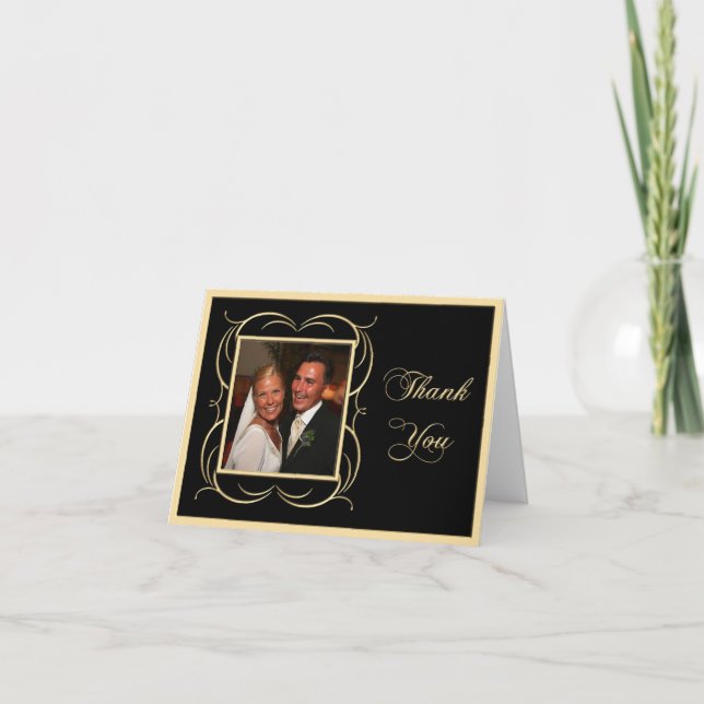 Tarjetas de agradecimiento de foto doradas y negra (Anverso)