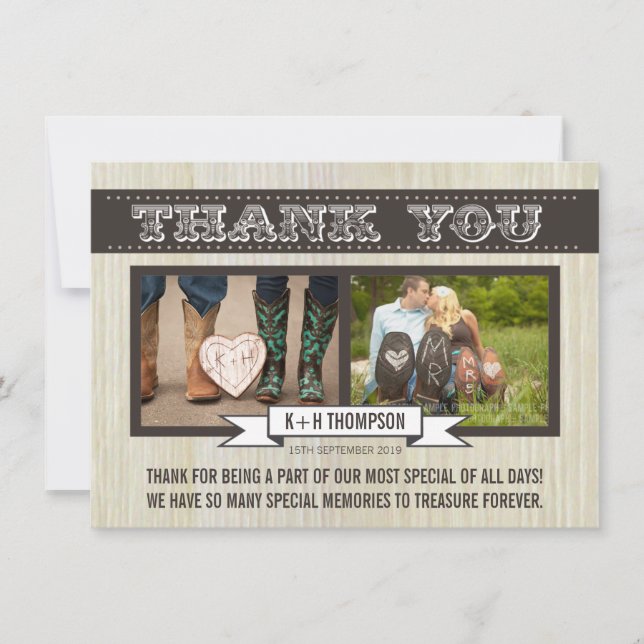 Tarjetas de agradecimiento de fotos de boda wester (Anverso)