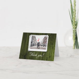 Tarjetas de agradecimiento de fotos de madera verd