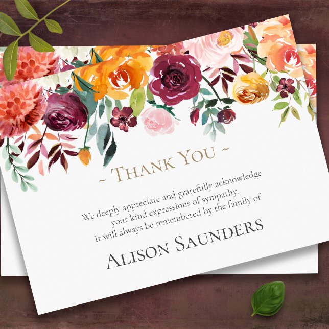 Tarjetas de agradecimiento de funeral | Floral Pap (Floral border sympathy bereavement funeral thank you card)